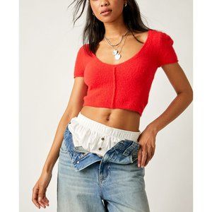 FREE PEOPLE Keep Me Warm Crop Top / Red Pop